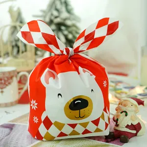 Weihnachten süße Cartoon Bär Süßigkeiten Verpackung Tasche, rot weiß kariert Hasenohr Geschenk.