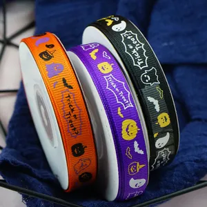 Halloween grosgrain ribbon rolls in orange purple black for gift box wrapping 25yd