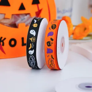 Halloween ribbon 25 yards grosgrain ribbon gift wrapping orange black cute ghost bat print