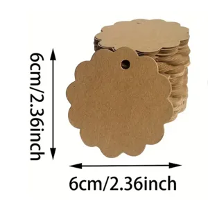 Vintage Kraft Paper Gift Tags Scalloped Round Blank Cardboard Hanging Labels Pre-punched DIY Handmade Decorative Price Note Tags For Wedding Party Favor Pack