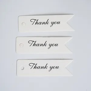 White swallowtail paper tags with black Thank you text, ideal for DIY gifts and bookmarks.