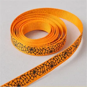 Halloween Grosgrain Ribbon Orange Polyester Spider Web Printed Ribbon For Gift Packaging Party DIY Crafts Wrapping Decor