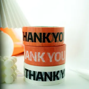 Thank you packaging tape roll for express delivery, 4.5cm width sealing tape detail shot.