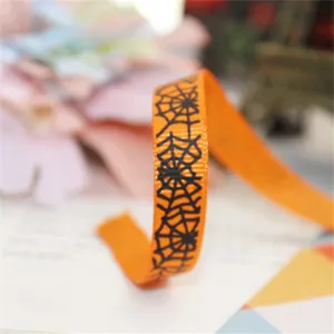 Halloween orange spiderweb grosgrain ribbon for gift wrapping, party decoration and DIY crafts.
