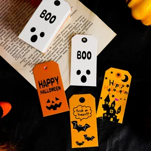 Halloween Gift Tags Pumpkin Ghost Bat Castle Designs White Cardboard Paper DIY Labels Holiday Packaging Decoration Pieces Pack