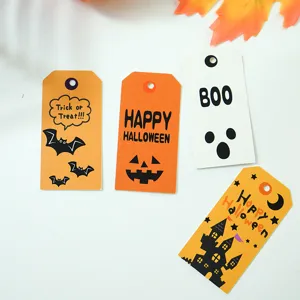 100pcs Halloween Paper Tags DIY Gift Hang Tags Pumpkin Bat Ghost Castle Decoration