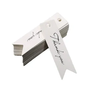 White paper hang tags swallowtail bookmarks with thank you print for DIY gifts 100pcs