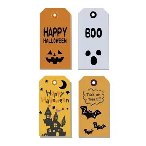 Halloween gift tags set 4 styles pumpkin ghost bat castle DIY paper tags for party favor