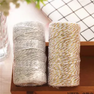 Metallic cotton twine string gold silver decorative rope for gift wrapping craft DIY 2 rolls