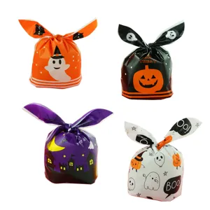 Halloween Bunny Ears Gift Bags Cartoon Pumpkin Ghost Printed PE Plastic Candy Treat Packaging Wrap Pouches Holiday Party Favors Bags