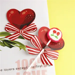 Red Heart Bowknot Lollipop Decorative Paper Cards DIY Message Decoration Greeting Card For Wedding Birthday Holiday Party Bakery Supplies