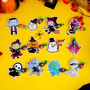 Halloween Lollipop Decorative Cards Cartoon Witch Vampire Pumpkin Monster Message Paper Cards For Candy DIY Gift Package