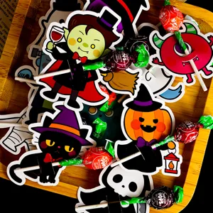 Halloween lollipop paper cards DIY cute cartoon ghost pumpkin candy holder party decoration 50pcs