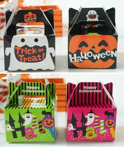 Halloween gift candy boxes, 4 styles party treat paper packaging for children's events.
