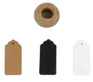 Detailed view of vintage craft paper tags set with natural jute twine for gifts and decor.