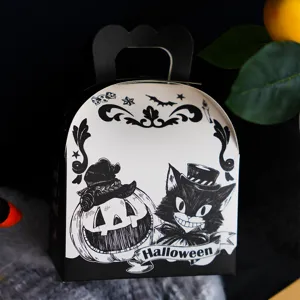 Boite cadeau en papier chat citrouille noir et blanc Halloween pour emballage de biscuit detail