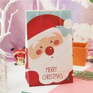 Merry Christmas Paper Gift Bag Holiday Favor Handled Packaging Bags With Santa Claus Design For Festival Party Celebration