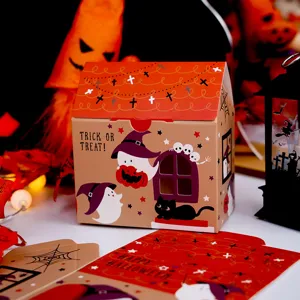 Boîte Cadeau de Bonbons en Forme de Maison de Dessin Animé en Papier Kraft de Noël Halloween pour les Faveurs de Fête