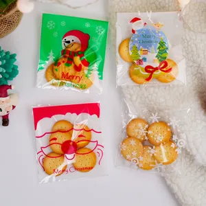 Bolsas de embalaje de galletas de Navidad autoadhesivas de plástico transparente 100uds