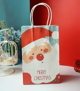 Christmas gift paper bag cute Santa Claus printed packaging bag for holiday present