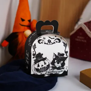 Boîte en Papier Chat Citrouille d'Halloween Boîte d'Emballage de Biscuits Bonbons Sachets Cadeaux de Fête Festive Boîte en Carton