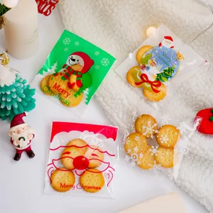 Feliz Navidad Bolsa Hermética de Plástico Embalaje de Regalo Estampado de Dibujos Animados Caramelos Galletas Bolsas de Almacenamiento de Alimentos Accesorios de Decoración de Fiesta Festiva