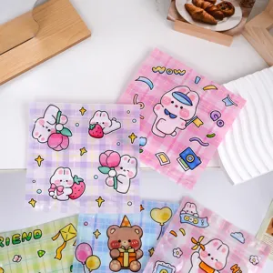Detailed view of cute cartoon rabbit and bear ziplock bags, perfect for candy and snack storage.