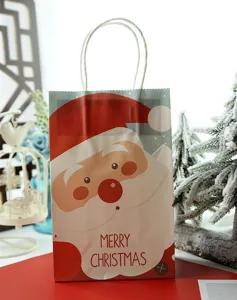 Christmas paper gift bag with cute Santa Claus design, perfect for holiday present wrapping.