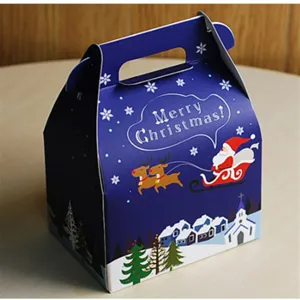 Caja de regalo de Navidad embalaje de papel portátil lindo diseño reno papá noel caja