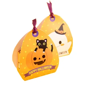 Boite cadeau de bonbons Halloween en papier motif citrouille fantome avec ruban 1pc