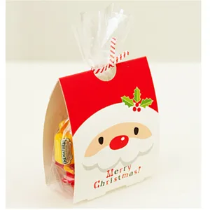 Christmas Santa Claus Nougat Biscuit Packaging Bag Clear Pastry Candy Bag With Bottom Paper Cards Ties Holiday Gift Food Wrap Bags