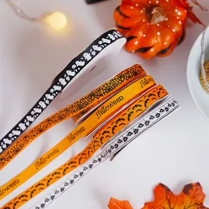 Ruban gros grain imprime d'Halloween pour emballage cadeau et decoration de bricolage.