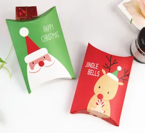 Christmas paper pillow boxes set for cookies, candy, and festive baking gifts packaging.