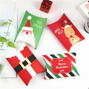 Christmas pillow candy gift boxes, cute Santa and reindeer paper treat boxes for cookies.
