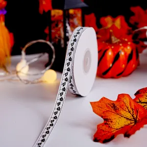 Rouleau de ruban imprimé d'Halloween pour emballage cadeau et décoration DIY motif fantôme 25 yards