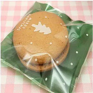 Christmas tree cookie self-adhesive packaging bags clear plastic bags for bakery goods 100pcs