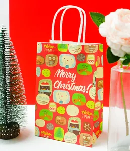 Bolsa de Regalo de Papel Kraft de Navidad Carrito de Oso Búho Paquete de Manzanas Caramelos Festivos Bolso para Decoración de Fiesta de Celebración