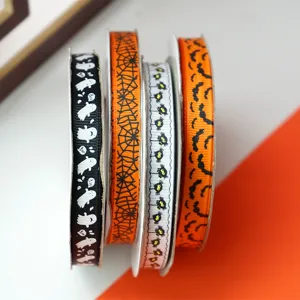Ruban gros-grain imprimé Halloween rouleaux avec motifs fantôme et toile d'araignée pour cadeaux