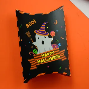 Halloween pillow paper gift box for candy and party favors with cute ghost and witch hat.