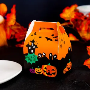 Halloween candy gift box with cute pumpkin and castle design, perfect for trick or treat party.