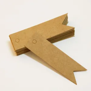 Vintage brown kraft paper gift tags with swallowtail design, blank hang tags for packaging.