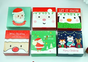 Christmas gift paper boxes set, cute cartoon Santa and animal design for holiday packaging.