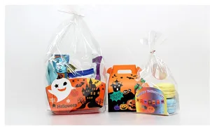 Set di sacchetti per imballaggio di Halloween sacchetti trasparenti con vassoi di carta festivi