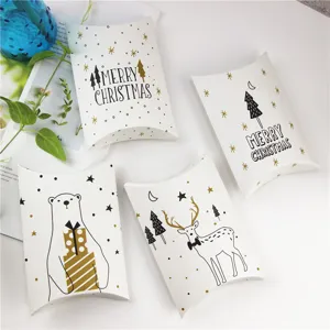 Christmas pillow gift boxes set, gold foil design candy paper packaging boxes for party favor.