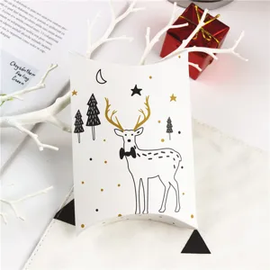 White Christmas pillow gift box packaging paper box candy box for holiday party favors and gifts