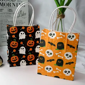 Mini Halloween Paper Gift Bags Skull Pumpkin Gift Bags Party Favor Bags Small Handbags with Handles