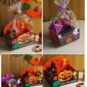 Halloween Sacchetti Imballaggio Alimentari Set Zucca Fantasma Castello Stampato Trasparente Sacchetto Con Supporto Cartoncino Per Festa Caramelle Biscotti Confezione Regalo