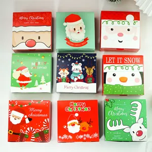 Christmas Cartoon Pattern Paper Packaging Gift Box For Candy Nougat Nut Holiday Present Decorative Printed Square Paper Favor Box Party Supplies