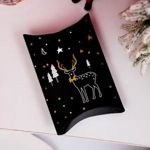 Christmas pillow gift box black gold deer design candy packaging paper box holiday party supply