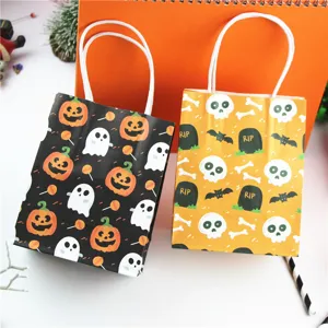 Mini Halloween paper gift bags with cute pumpkin and skull patterns, perfect for holiday packaging.